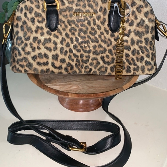 Steve Madden Leopard Print Satchel - Black and Tan - Picture 6 of 7